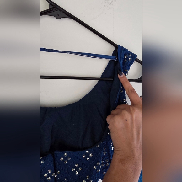 Blue Sequin Thread Embroidered Faux Georgette Lehenga Choli - Picture 14 of 15